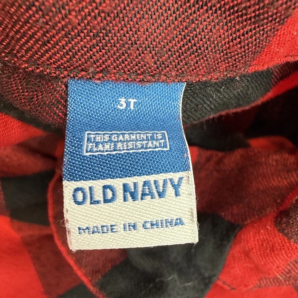 Old Navy‎ Gender-Neutral Kids Plaid Flannel Pajama Set Boy Girl 3T Black Red